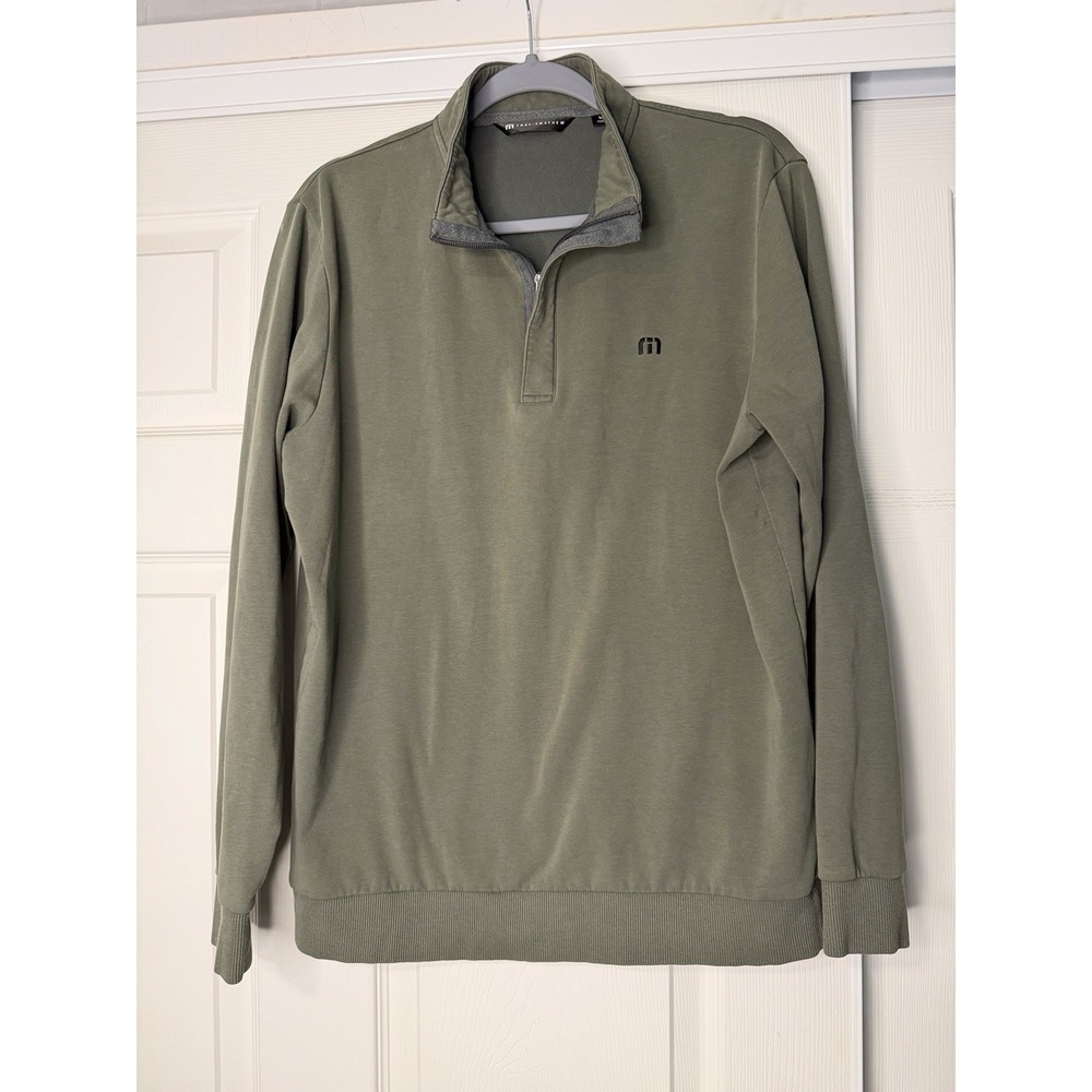 Travis Mathew Men's Green 1/4 Quarter Zip Golf Pullover ‎ Sweater Long Sleeve